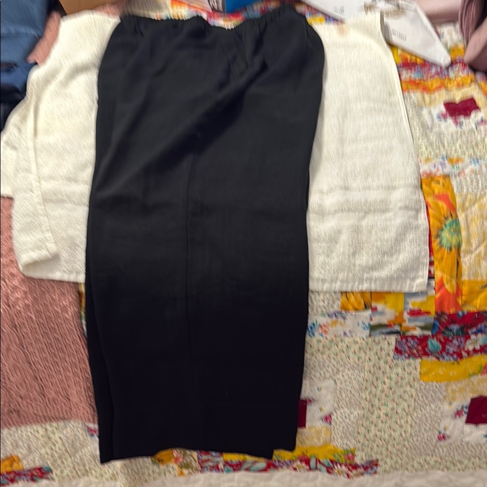 Fridaze Black linen wrinkle-resistant wide leg pants.